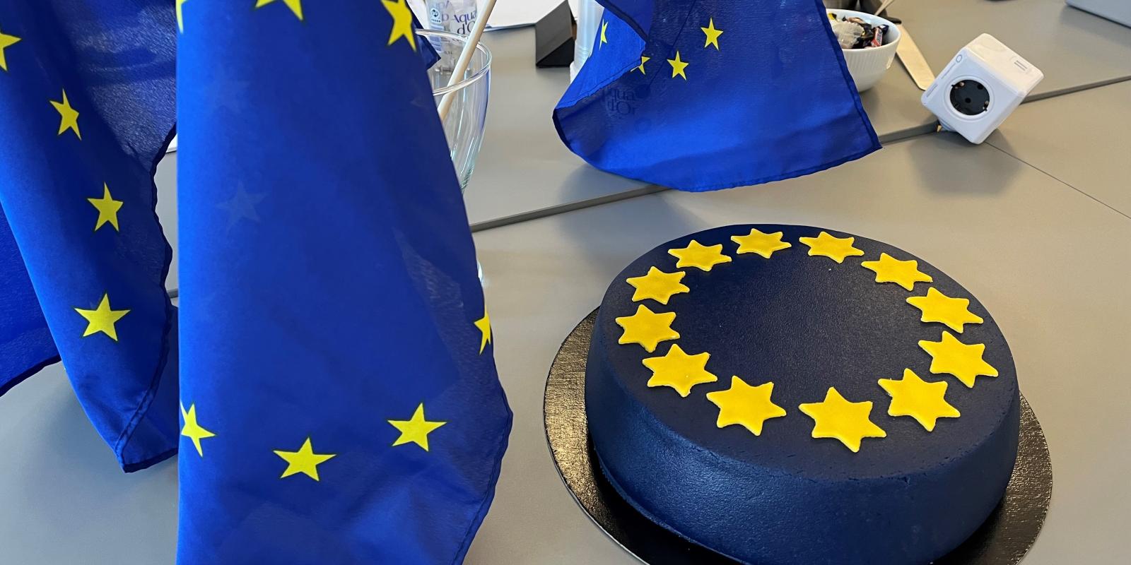 Foto af EU-flag og kage